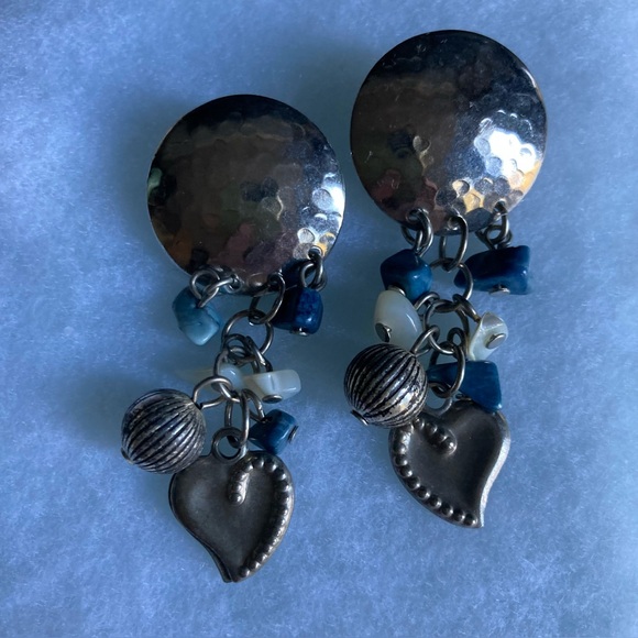Vintage Jewelry - Vintage Silver and Blue Dangle Earrings